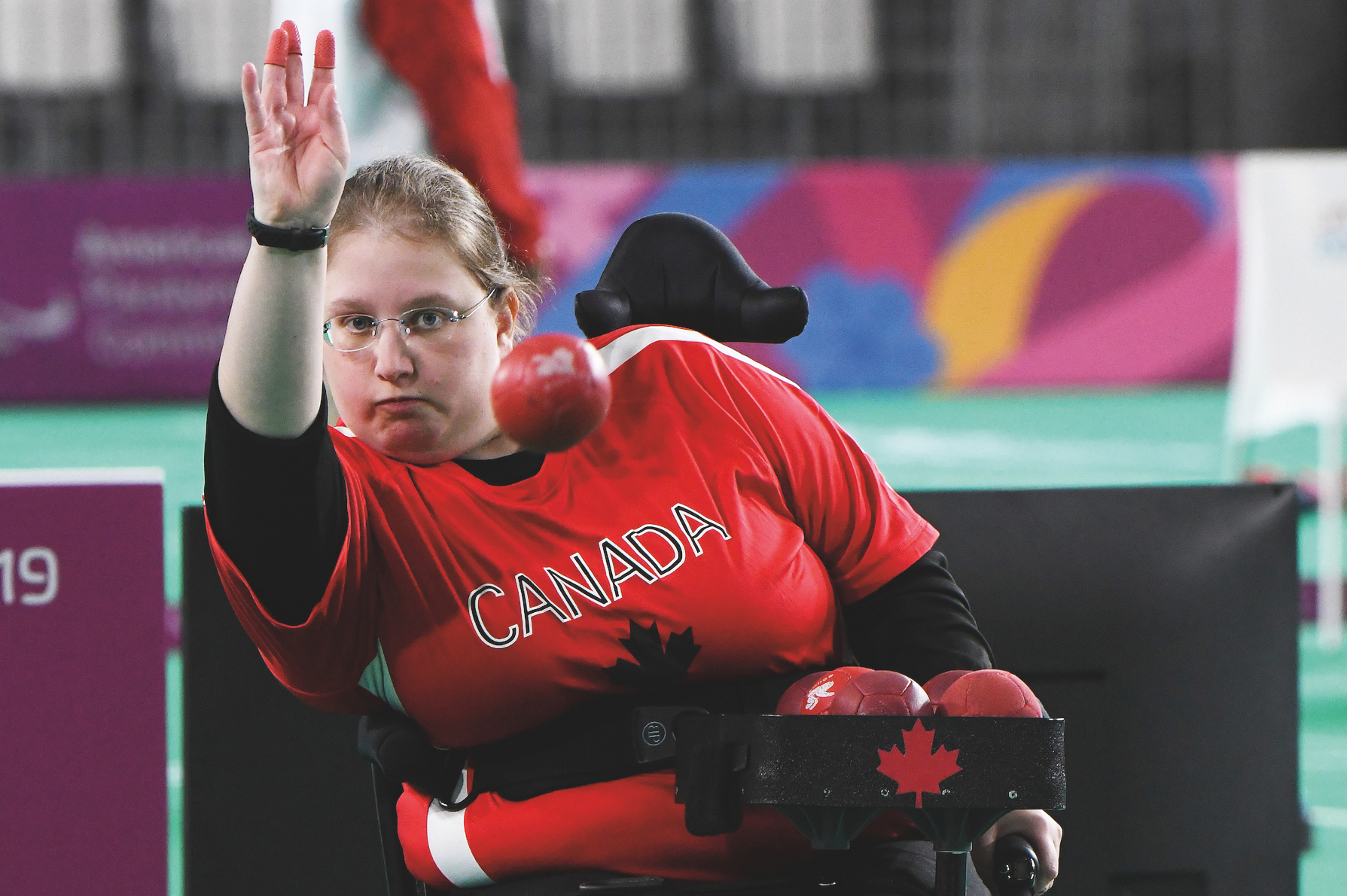 Paralympian Alison Levine in a red Canada shirt