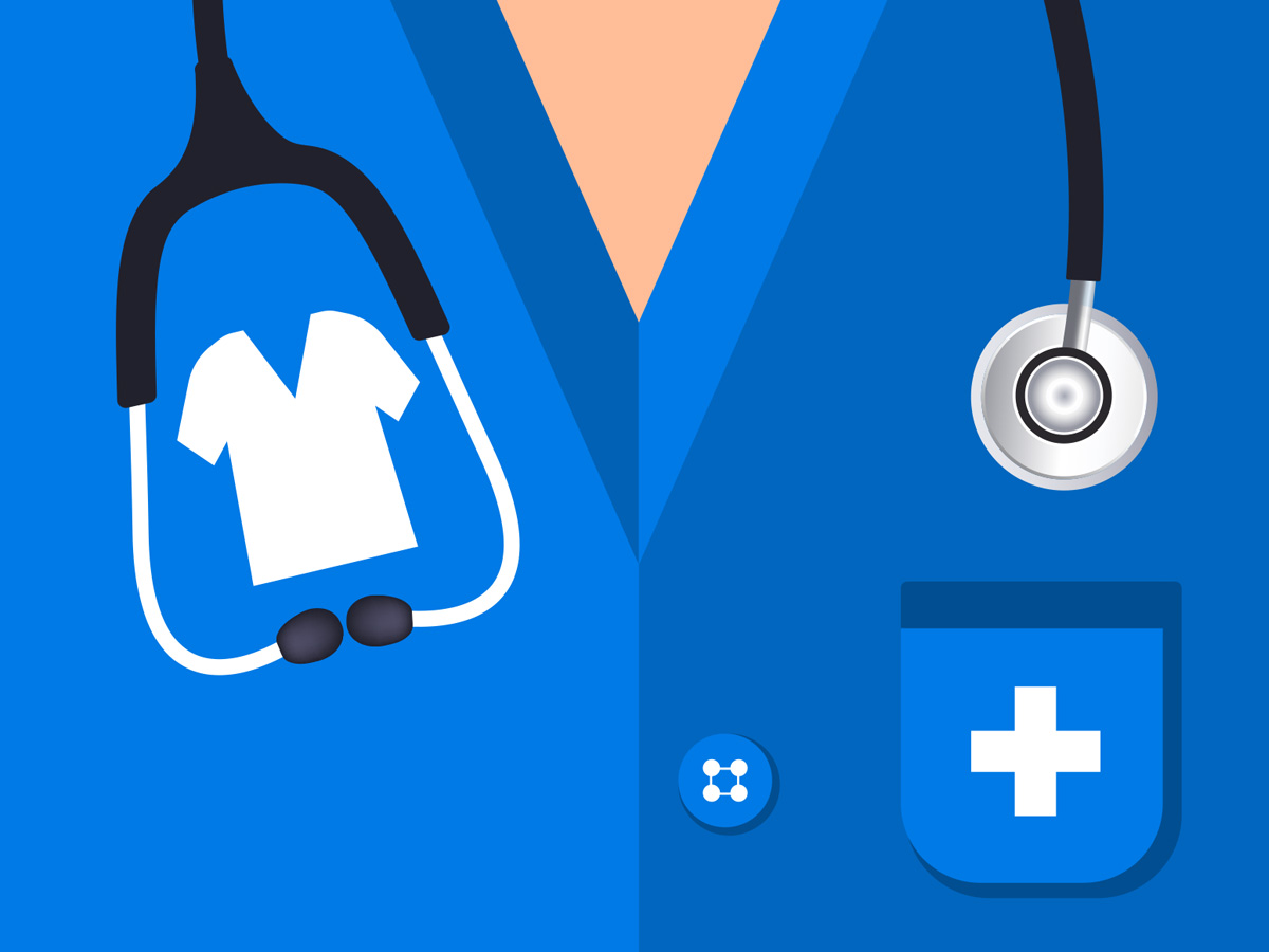 front view of a nurse's uniform with a stethoscope.