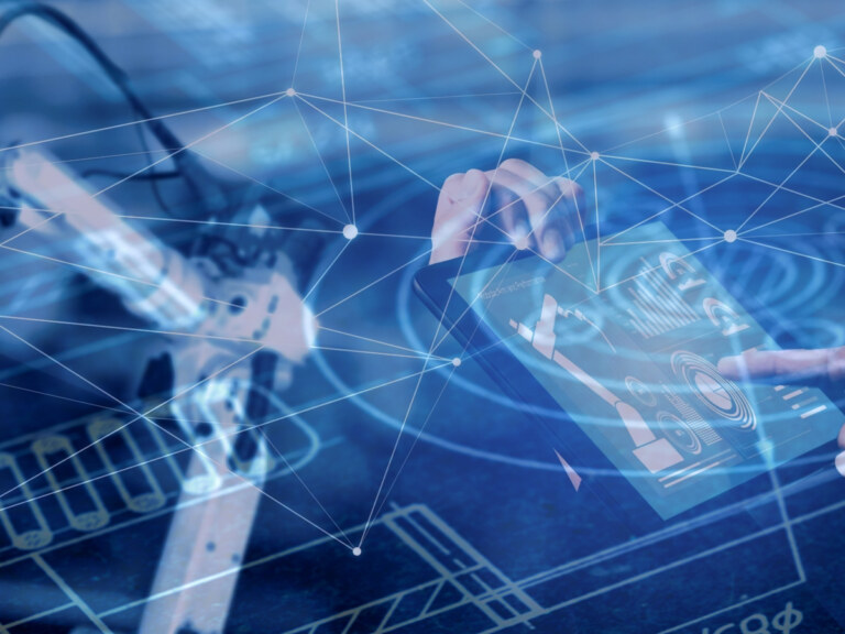 Hands interacting with digital interface