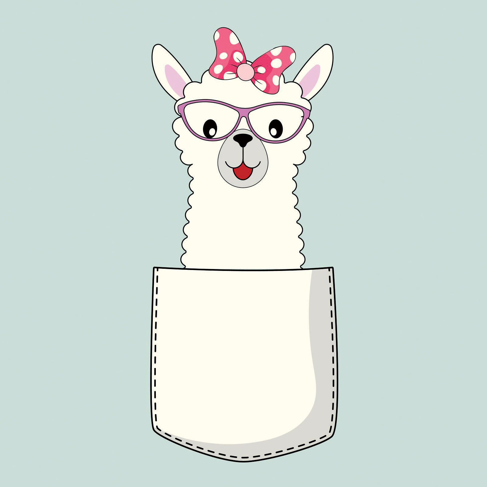 cartoon of a lama sitting in a pocket